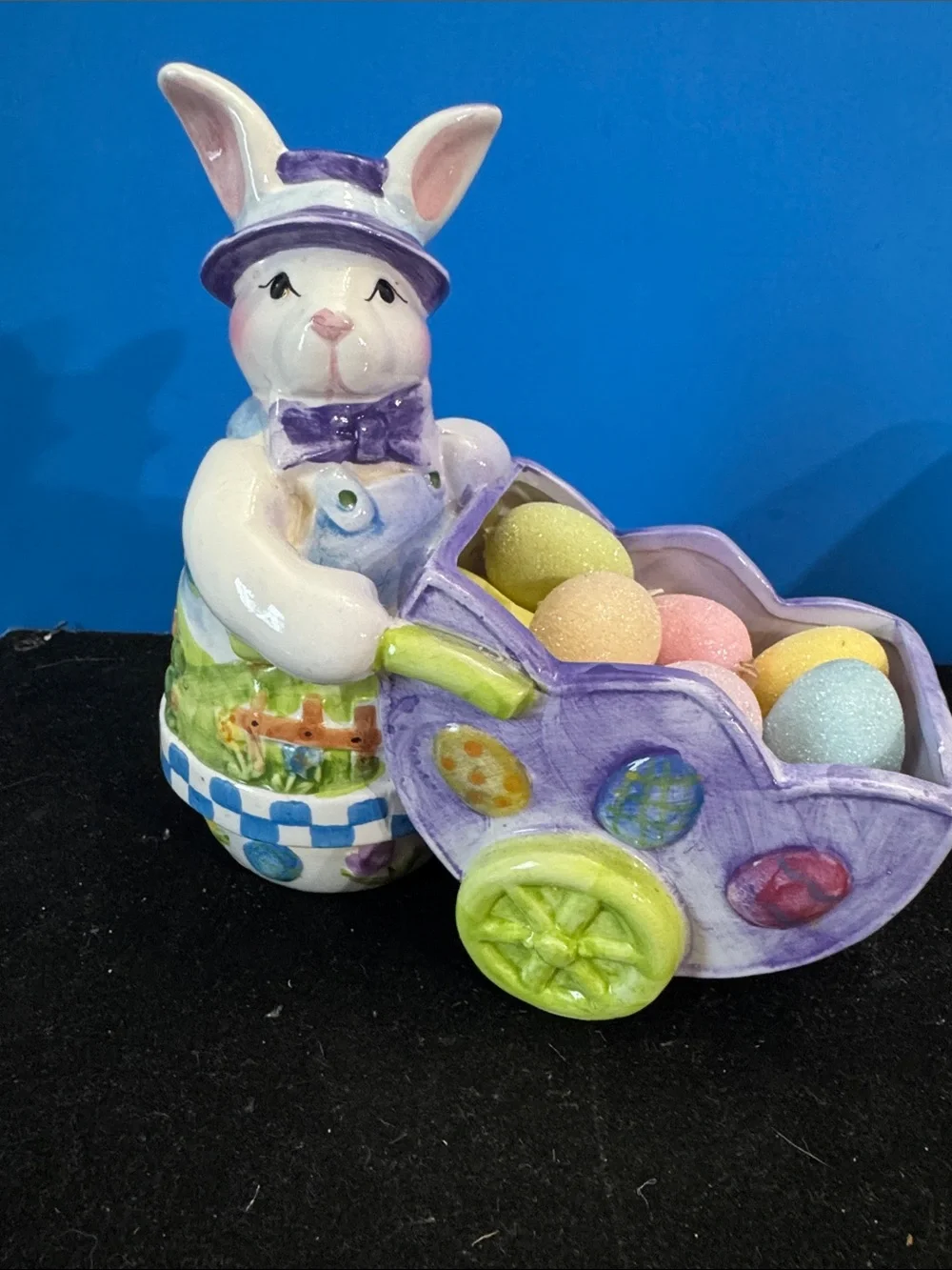 Easter Bunny Push Cart Figurine - Purple and White